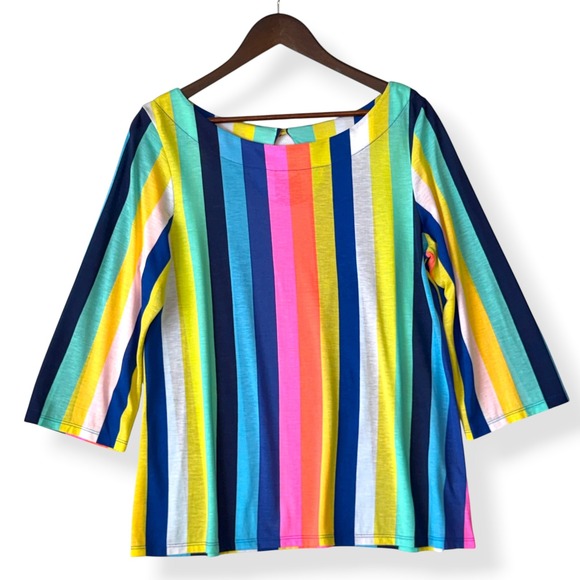 Lilly Pulitzer Tops - Lilly Pulitzer Blouse L Waverly Rainbow Stripe 100% Pima Cotton Dopamine Preppy